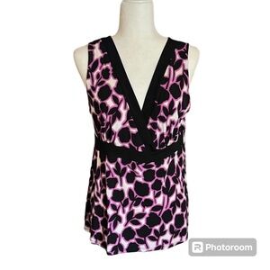 Merona Purple and Black Floral Sleeveless Top Size L